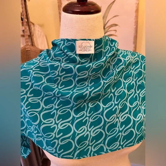 ST. JOHN Vintage Teal Silk Signature Scarf EUC - Picture 2 of 6